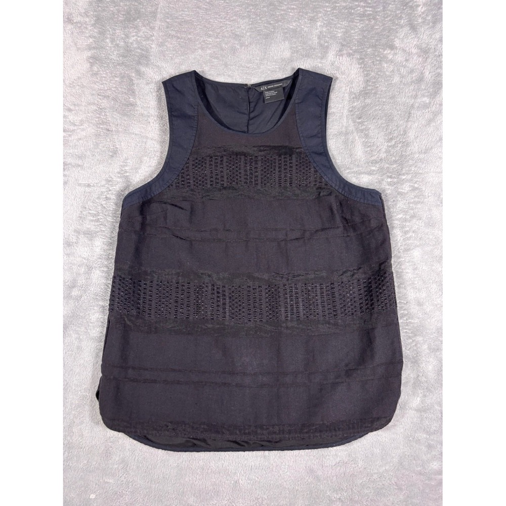 Armani Exchange Sleeveless Top Womens S Black Striped Keyhole Neck Textured